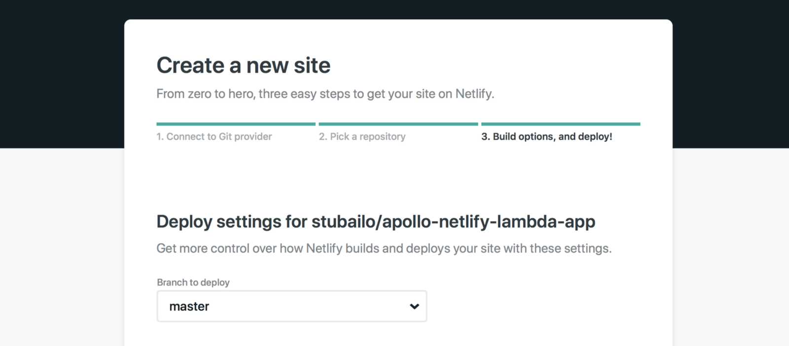 Select Repo on Netlify